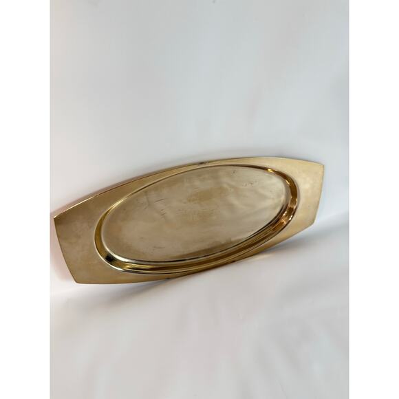 Vintage Kromex Brass Tray w/ Handles 10"x4.5" Trinket or Serving USA Made - Picture 3 of 7